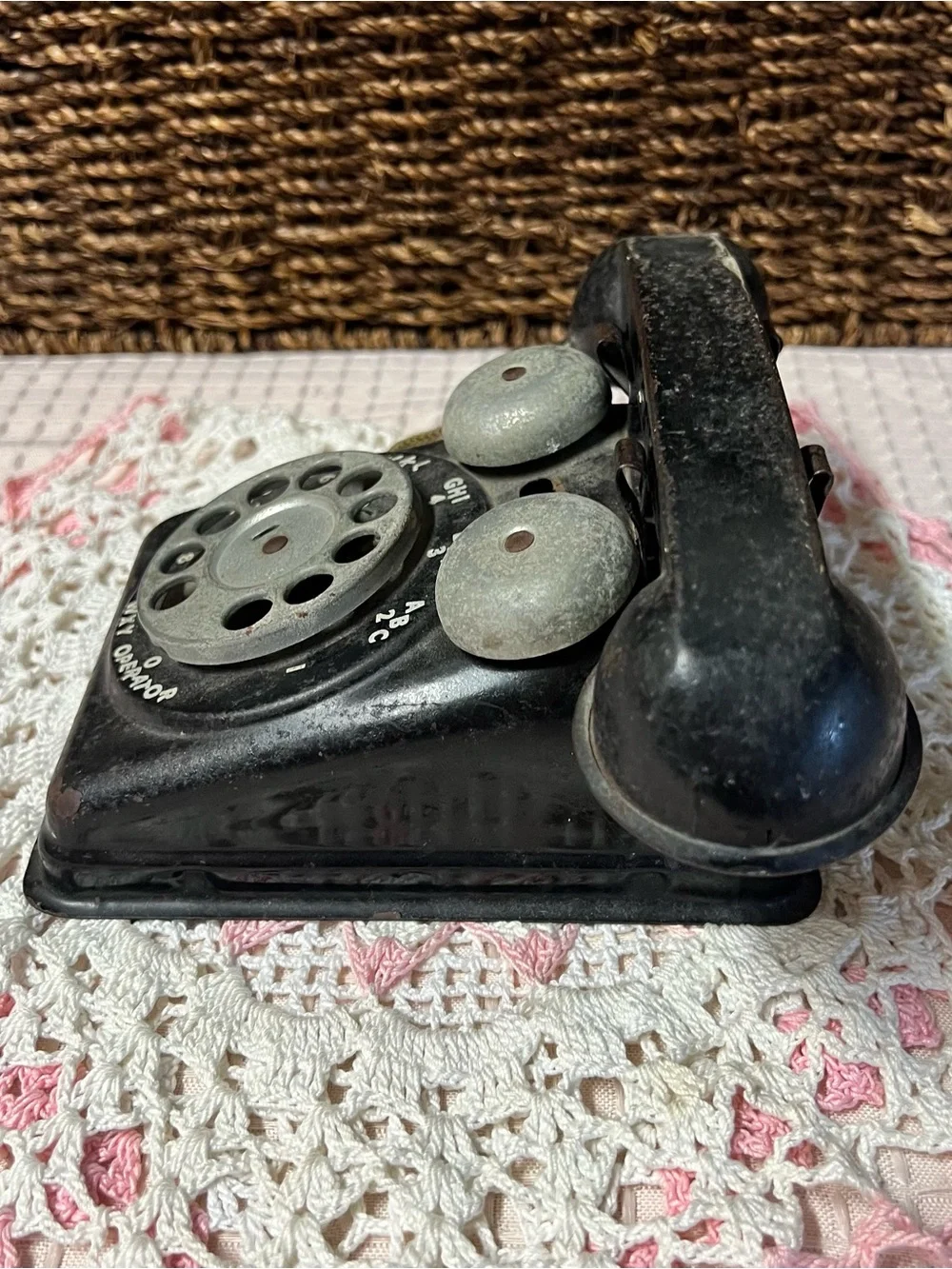 Vintage 1940s Steel Stamping Co. Black Metal Toy Rotary Telephone – Rare